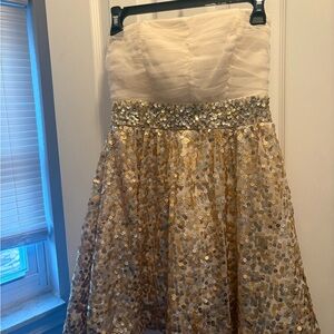 My Michelle Cream and Gold Sequin Mini Dress